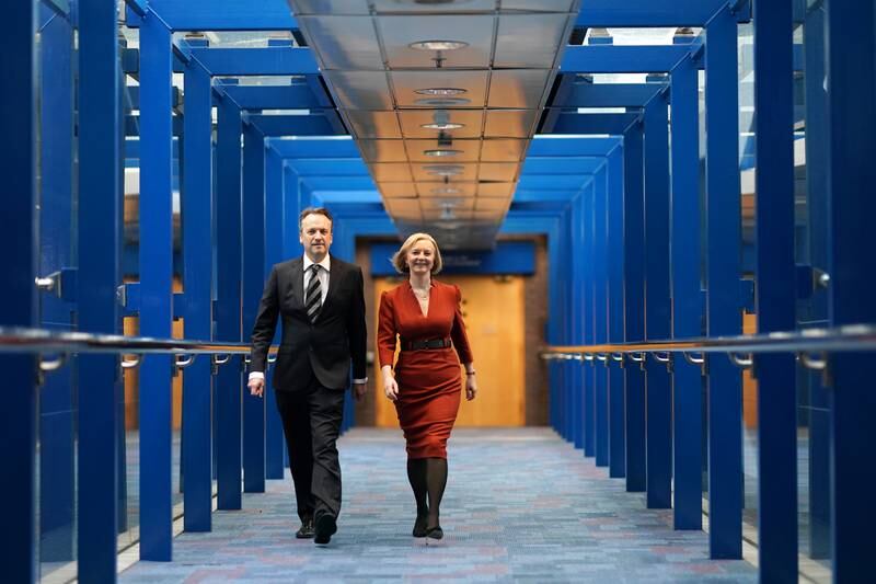 Prime Minister Truss and her husband Hugh O'Leary arrive for day four of the Conservative Party conference. Getty Images