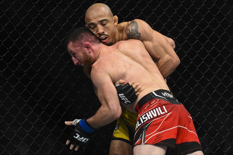 Jose Aldo and Merab Dvalishvili fight during their bantamweight bout at UFC 278. Getty