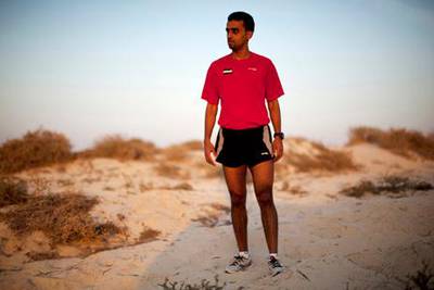 Olympic hopeful Fahad bin Braik trains in Dubai on January 3, 2012. Braik is a 10,000 meter runner who is training to qualify for the the upcoming summer games in London and has been in Kenya training with some of the best runners in the world. He is trying to get time off work so that he can return to Kenya to continue the nessesary training to obtain the 28 minute time he requires to qualify. Christopher Pike / The NationalFor story by: 97213Job ID: Osman