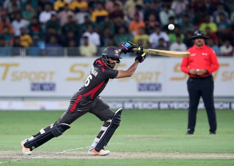 CP Rizwan batting for the UAE on his way to an unbeaten 51.