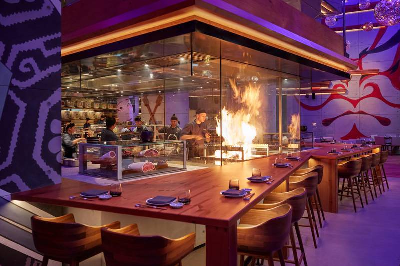 The warayaki grill in action at Japanese restaurant Netsu at the Mandarin Oriental Jumeira, Dubai.