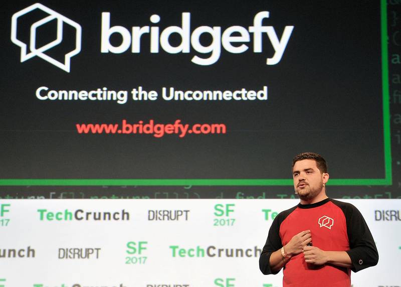 SAN FRANCISCO, CA - SEPTEMBER 18: Bridgefy Co-Founder Jorge Rios participates in the Startup Battlefield Competition during TechCrunch Disrupt SF 2017 at Pier 48 on September 18, 2017 in San Francisco, California.   Steve Jennings/Getty Images for TechCrunch/AFP