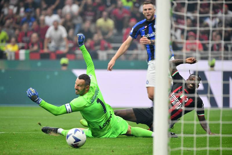 Rafael Leao's shot beats Inter goalkeeper Samir Handanovic. AFP