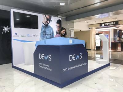 DUBAI, UNITED ARAB EMIRATES. 11 FEBRUARY 2020. The Dews (DIFC Employee Workplace Savings plan) kiosks located in DIFC. (Photo: Antonie Robertson/The National) Journalist: Nada Al Sawy . Section: Business.