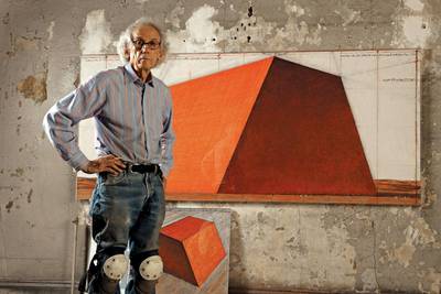 The Mastaba - Christo in his studio with a preparatory drawing for The Mastaba Courtesy Christo and the Maeght Foundation *** Local Caption ***   al77 BLOG ART maeght foundation_4.jpeg