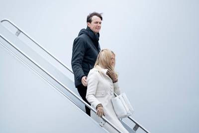 Senior Advisor Jared Kushner and President Trump's advisor and daughter, Ivanka Trump arrive with US President Donald Trump at Oakland County International Airport  in Waterford, Michigan.  AFP