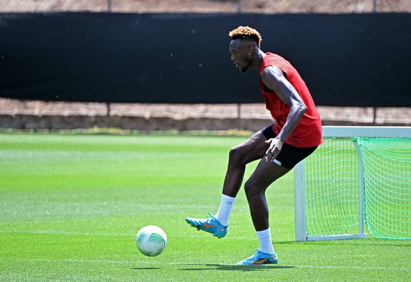 AS Roma's Tammy Abraham trains for the Europa Conference League final against Feyenoord at the Fulvio Bernardini training camp in Rome on Tuesday, May 24, 2022. Reuters