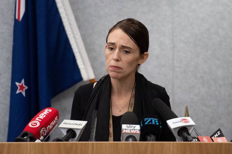 Ms Ardern addresses the media in 2019, after a right-wing extremist who killed 49 worshippers at two mosques in Christchurch appeared in court. AFP