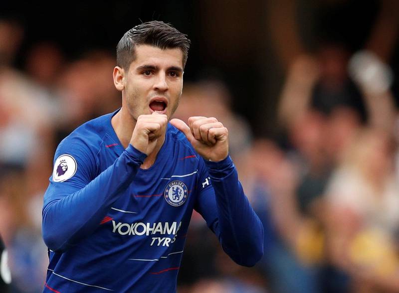 Soccer Football - Premier League - Chelsea v Arsenal - Stamford Bridge, London, Britain - August 18, 2018  Chelsea's Alvaro Morata celebrates scoring their second goal  Action Images via Reuters/John Sibley  EDITORIAL USE ONLY. No use with unauthorized audio, video, data, fixture lists, club/league logos or "live" services. Online in-match use limited to 75 images, no video emulation. No use in betting, games or single club/league/player publications.  Please contact your account representative for further details.