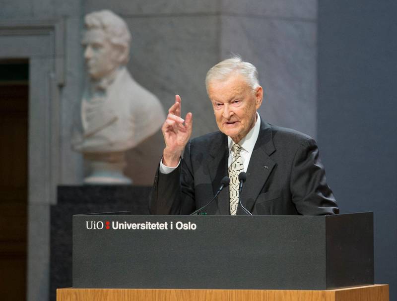 Former US National Security Advisor Zbigniew Brzezinski speaks at the Nobel Peace Prize Forum in Oslo December 11, 2016. (Photo by Terje BENDIKSBY / NTB Scanpix / AFP) / Norway OUT