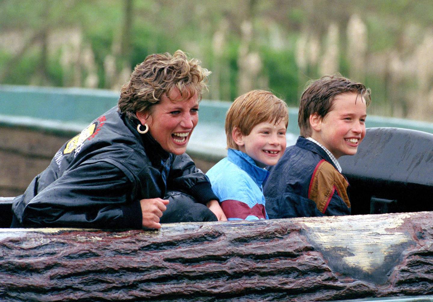 Princess Diana of Wales, Prince William and Prince Harry visit 'Thorpe Park' amusement park.  (Photo by Julian Parker/UK Press via Getty Images)