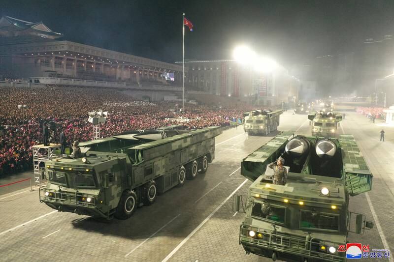 KN-24 missiles displayed in a military parade held to celebrate the 90th anniversary of the Korean People's Revolutionary Army (KPRA), in Pyongyang, North Korea. EPA