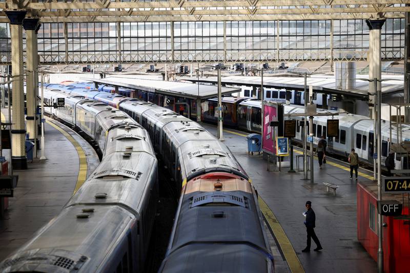 Trains on the platform at Waterloo Station in London on the first day of the national rail strike campaign last month. More strike dates have been announced. Reuters