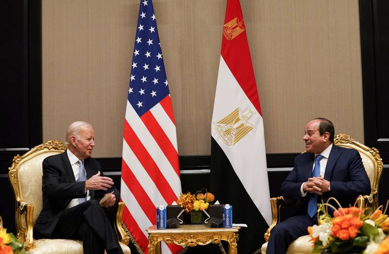 US President Joe Biden meets Egypt's President Abdel Fattah El Sisi, in Sharm El Sheikh, Egypt. Reuters