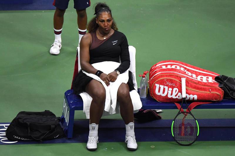 Serena Williams sits in her seat after confronting the chair umpire. USA Today Sports
