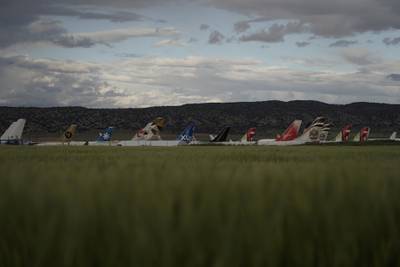 Planes stand at Teruel airport during the coronavirus outbreak in Teruel, Spain. Reuters