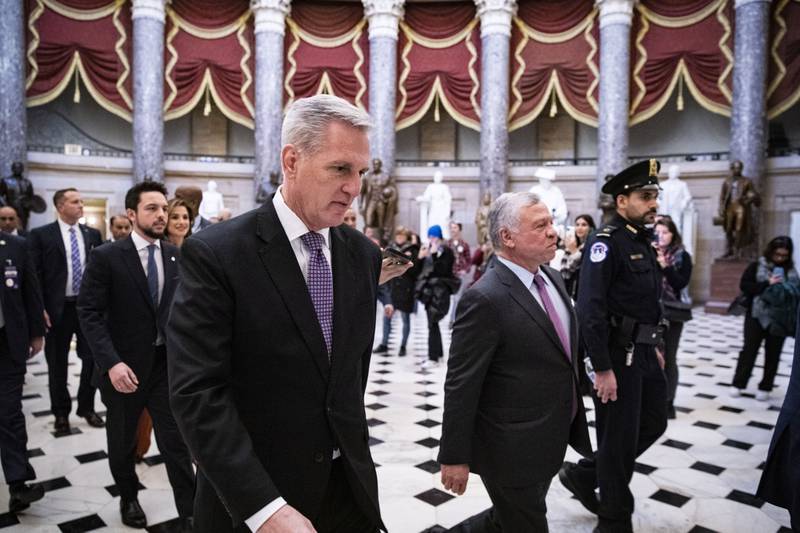 US House Speaker Kevin McCarthy meets King Abdullah at the US Capitol. Bloomberg 