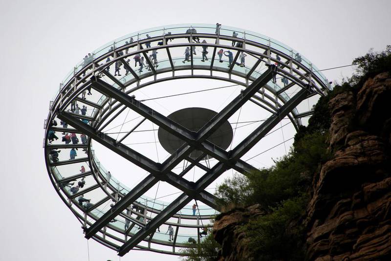 The glass sightseeing platform on Shilin Gorge near Beijing is billed as the world’s biggest. Kim Kyung-Hoon / Reuters