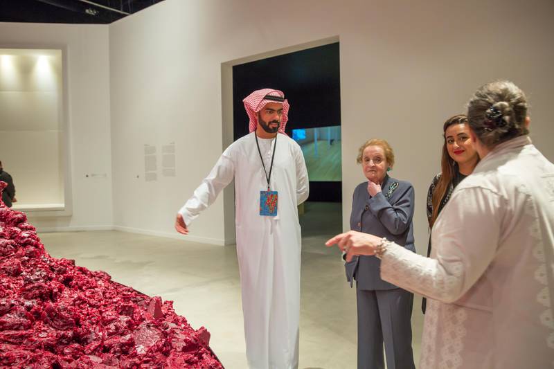 April 12, 2017 - Chair, Albright Stonebridge Group and Maisa Al Qassimi, Programmes Manager, Guggenheim Abu Dhabi, tour The Creative Act; Performance, Process, Presence at Manarat Al Saadiyat, Abu Dhabi. Courtesy TCA *** Local Caption ***  _Q8A2410500kb.jpg