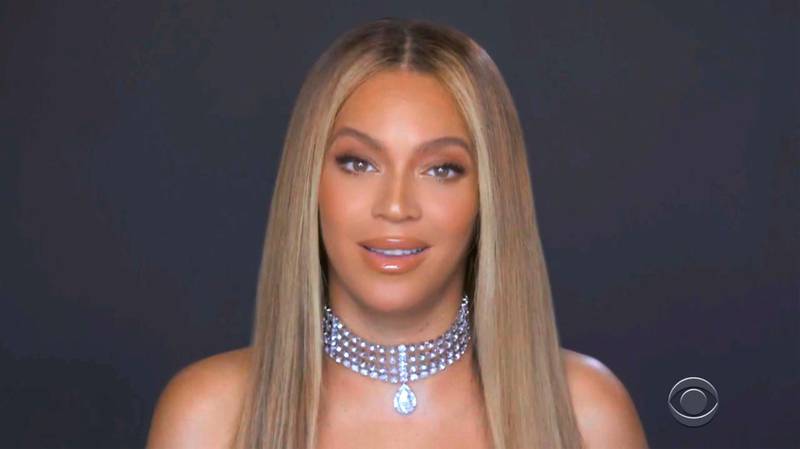 In this video grab issued Sunday, June 28, 2020, by BET, Beyonce accepts the humanitarian award during the BET Awards. (BET via AP)