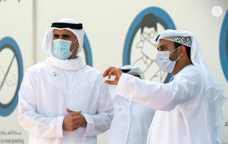 Sheikh Khalid visits a drive-through testing centre in Abu Dhabi's Corniche. Courtesy: Abu Dhabi Media Office