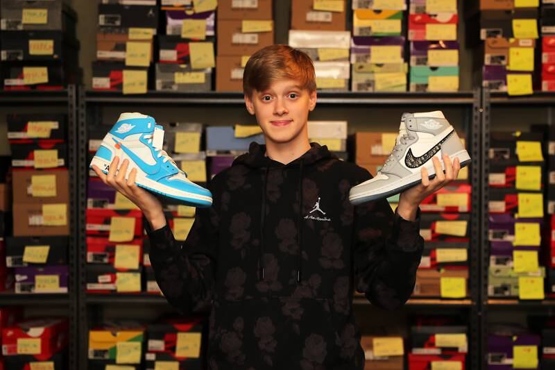 Harry Tomkinson-Haw began an online sneaker business called VIP Sneakers in December last year with hopes of gaining real-world business experience. Pawan Singh / The National