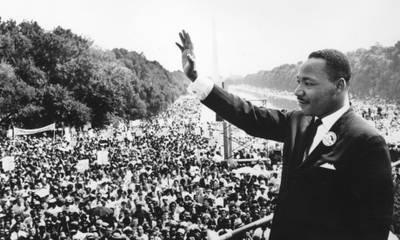 Martin Luther King Jr addressed the crowd during the 'March on Washington' at Lincoln Memorial, Washington. Hulton Archive