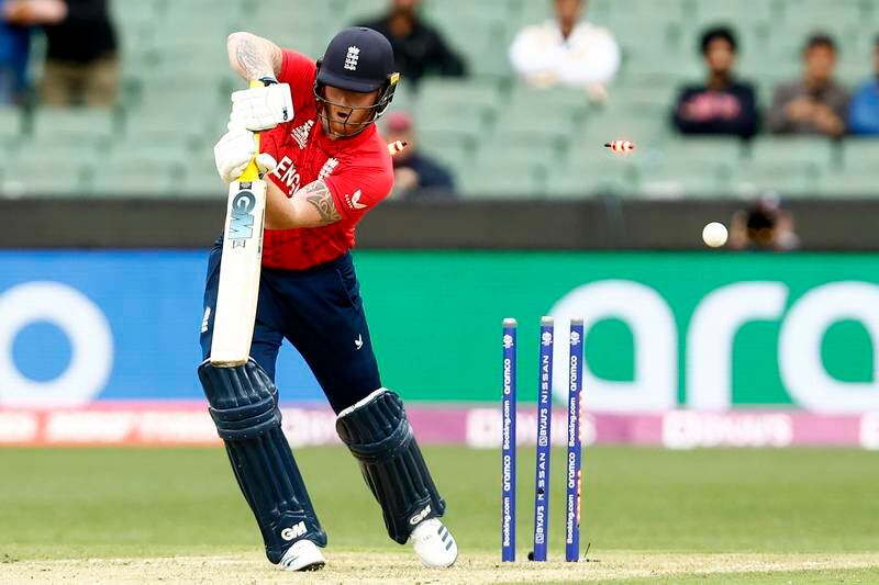 Ben Stokes of England is bowled by Fionn Hand. Getty