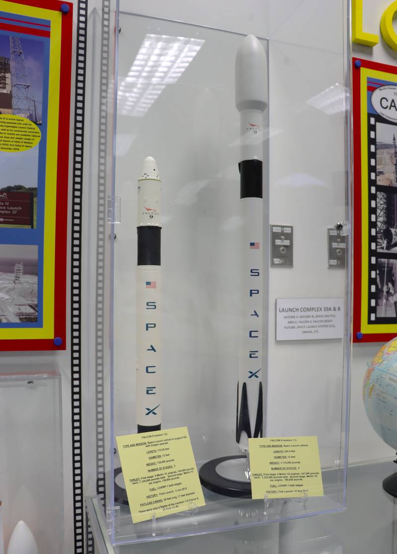 Models of SpaceX rockets at the Sands Space History Centre in Florida. Sarwat Nasir / The National