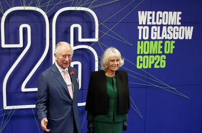 The then-Prince Charles, Prince of Wales, and Camilla, Duchess of Cornwall, arrive for Cop26 in Glasgow in 2021. All photos: Getty Images