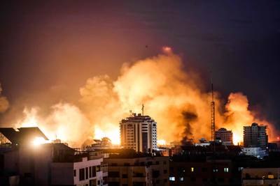 A fireball erupts during Israeli bombardment of Gaza city. AFP