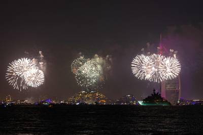 Fireworks displays along Dubai's coast on the stroke of midnight. AFP