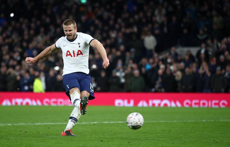 Eric Dier scores his penalty during the shootout, but Tottenham were beaten. Getty