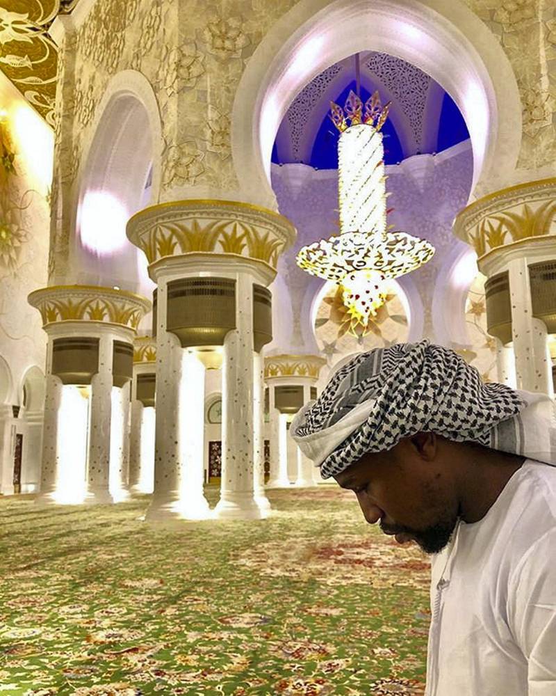 Floyd Mayweather visits Sheikh Zayed Grand Mosque on Monday night. Courtesy Floyd Mayweather Instagram