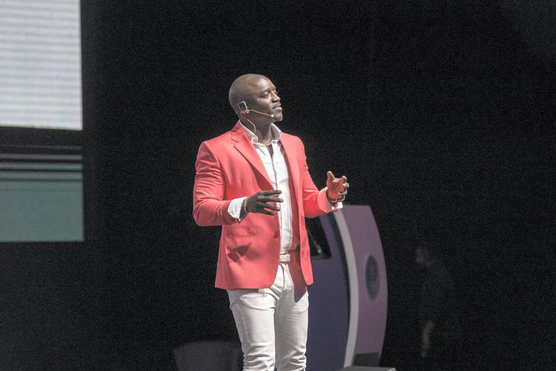 SHARJAH, UNITED ARAB EMIRATES. 25 November 2019. Sharjah Entrepreneurial Forum Expo Centre Sharjah. Akon gives a speach during the opening ceremony. (Photo: Antonie Robertson/The National) Journalist: Saeed Saeed. Section: National.