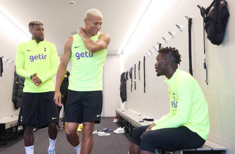 Emerson Royal, Richarlison and Yves Bissouma get ready to take part in training. Getty Images