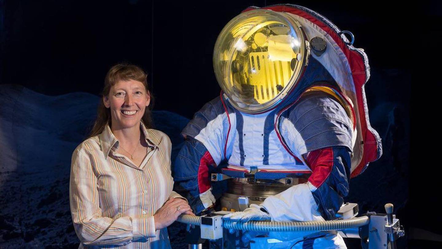 Advanced spacesuit designer Amy Ross of Nasa's Johnson Space Centre stands with the Z-2, a prototype spacesuit. Courtesy: Nasa 
