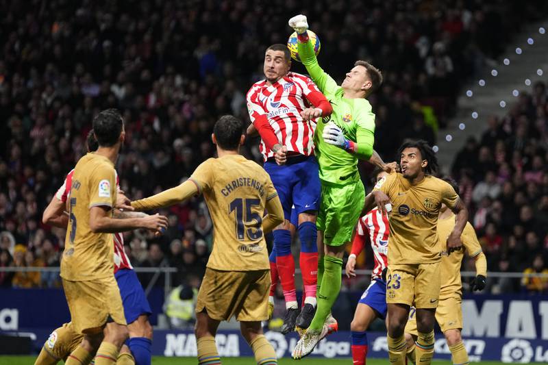 BARCELONA RATINGS: Marc-Andre ter Stegen, 7 - First save wasn’t until the 45th minute, from a Griezmann shot. Vital block off the line in 95th minute as the home side pushed for an equaliser. Yet another clean sheet. AP Photo
