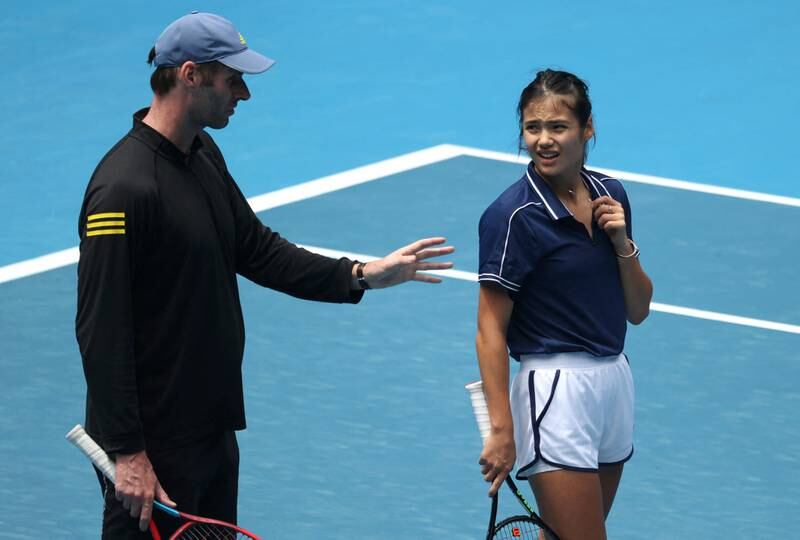 Emma Raducanu with coach Torben Beltz during a practice. Reuters