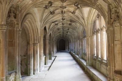 The Cloisters at Lacock Abbey, Wiltshire. It is the site for the Hogwarts school in the films. Photo: Mark Bolton / National Trust