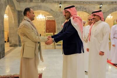 The Saudi delegation arrives in Sanaa for ceasefire negotiations. EPA