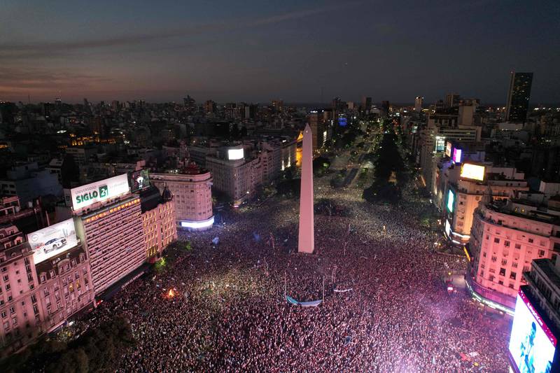 Thousands of Argentina fans celebrate winning the 2022 World Cup at the Obelisk in Buenos Aires. AFP