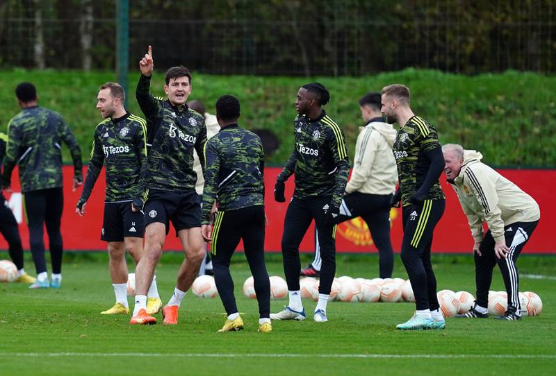 Manchester United's Harry Maguire trains. PA