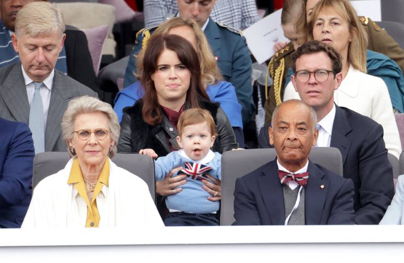 Princess Eugenie and Jack Brooksbank with their son, August, on Sunday. PA