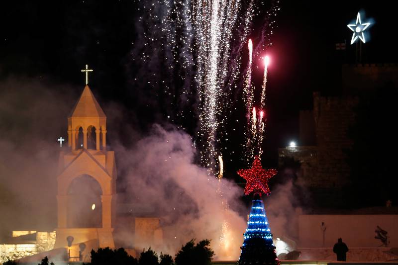 Fireworks light up the sky in Bethlehem's Manger Square, in the Israeli-occupied West Bank, to mark the beginning of the Christmas season. Reuters