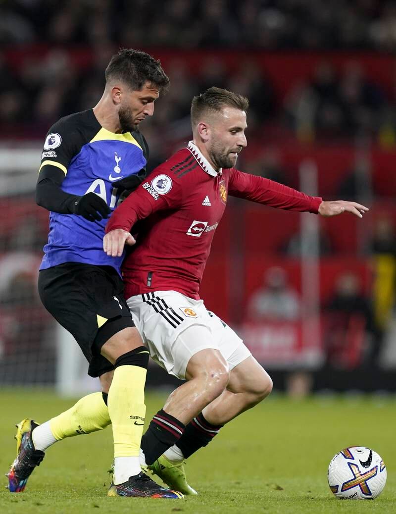 Luke Shaw 9 - Volleyed a Dalot cross towards goal after 24 in a fantastic spell. Tight into Son to stop him getting space. More touches of the ball – 110 – than any other. On it and playing well. EPA
