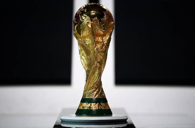 The World Cup trophy in display during the Fifa Congress in Doha. AFP