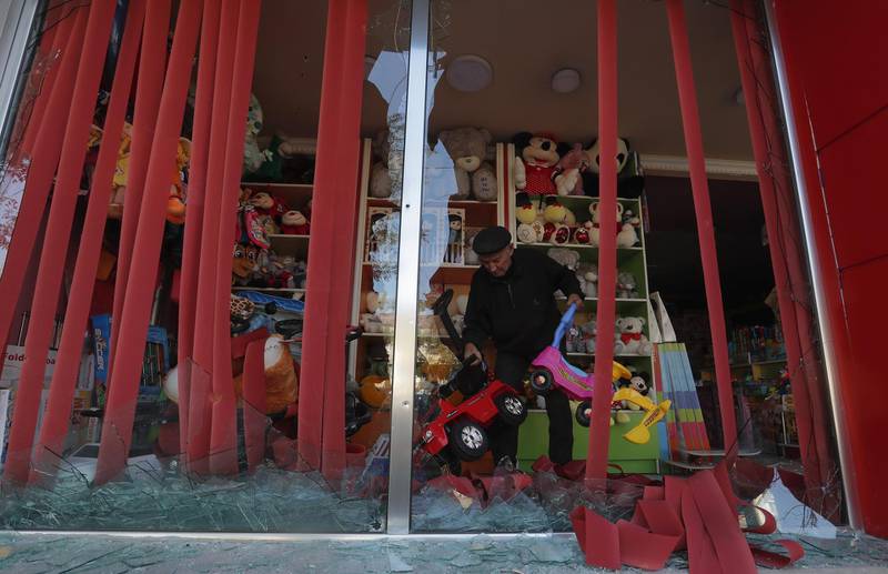 A damaged toy shop in Stepanakert following recent shelling during a military conflict over the breakaway region of Nagorno-Karabakh. Reuters