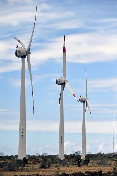 Seymour airport in the island of Baltra, one of Galapagos islands, is powered by three giant wind turbines and solar panels. Rodrigo Buendia / AFP