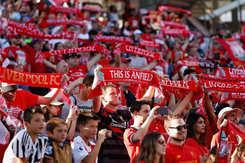 Liverpool fans support their team during the International Champions Cup match against AC Milan at Levi’s Stadium on July 30, 2016 in Santa Clara, California. Lachlan Cunningham / Getty Images / AFP